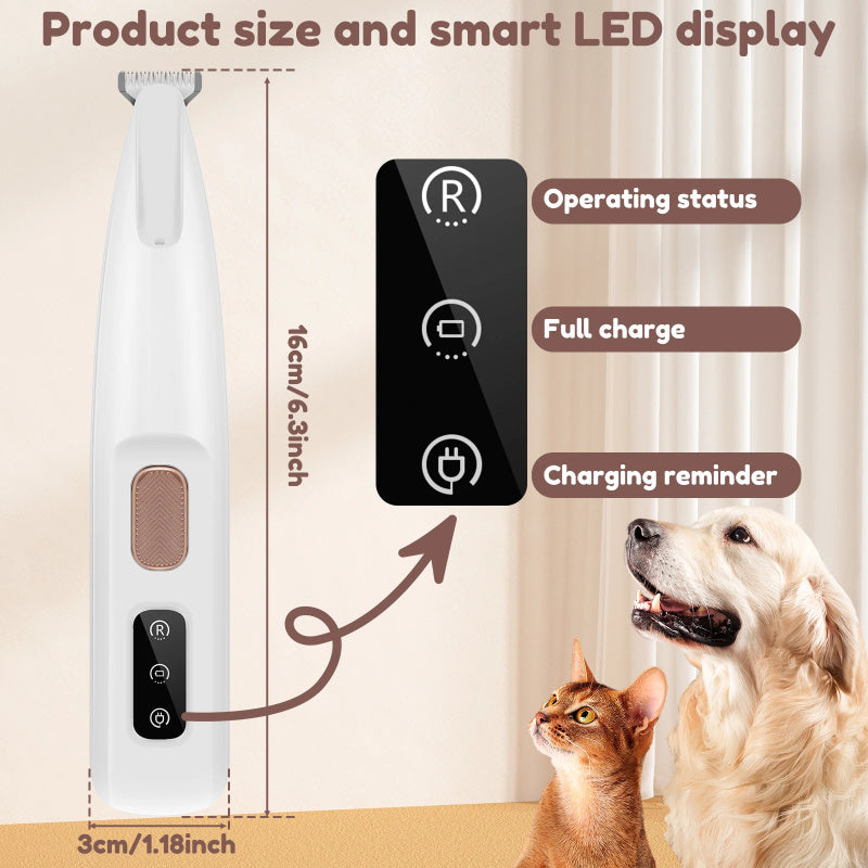 Hunde Pfotentrimmer mit LED Licht & Display – Wasserdichter Tierhaarschneider, kabellos, breite Klinge
