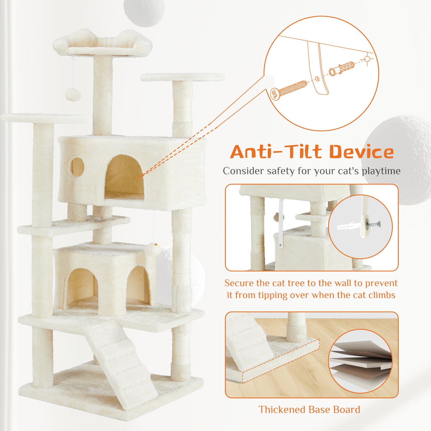 Multi-Funktionaler Kratzbaum & Katzenhaus – 135 cm, dunkelblau, mit Spielzeug & Lounge-Bereich