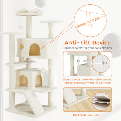 Multi-Funktionaler Kratzbaum & Katzenhaus – 135 cm, dunkelblau, mit Spielzeug & Lounge-Bereich