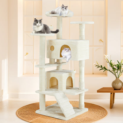 Multi-Funktionaler Kratzbaum & Katzenhaus – 135 cm, dunkelblau, mit Spielzeug & Lounge-Bereich