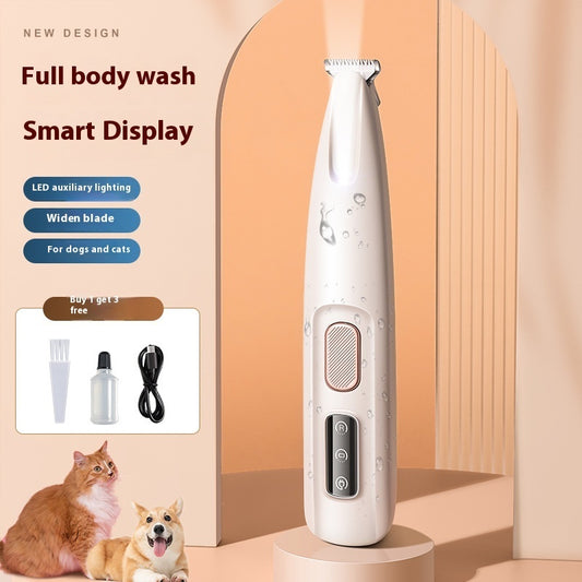 Hunde Pfotentrimmer mit LED Licht & Display – Wasserdichter Tierhaarschneider, kabellos, breite Klinge