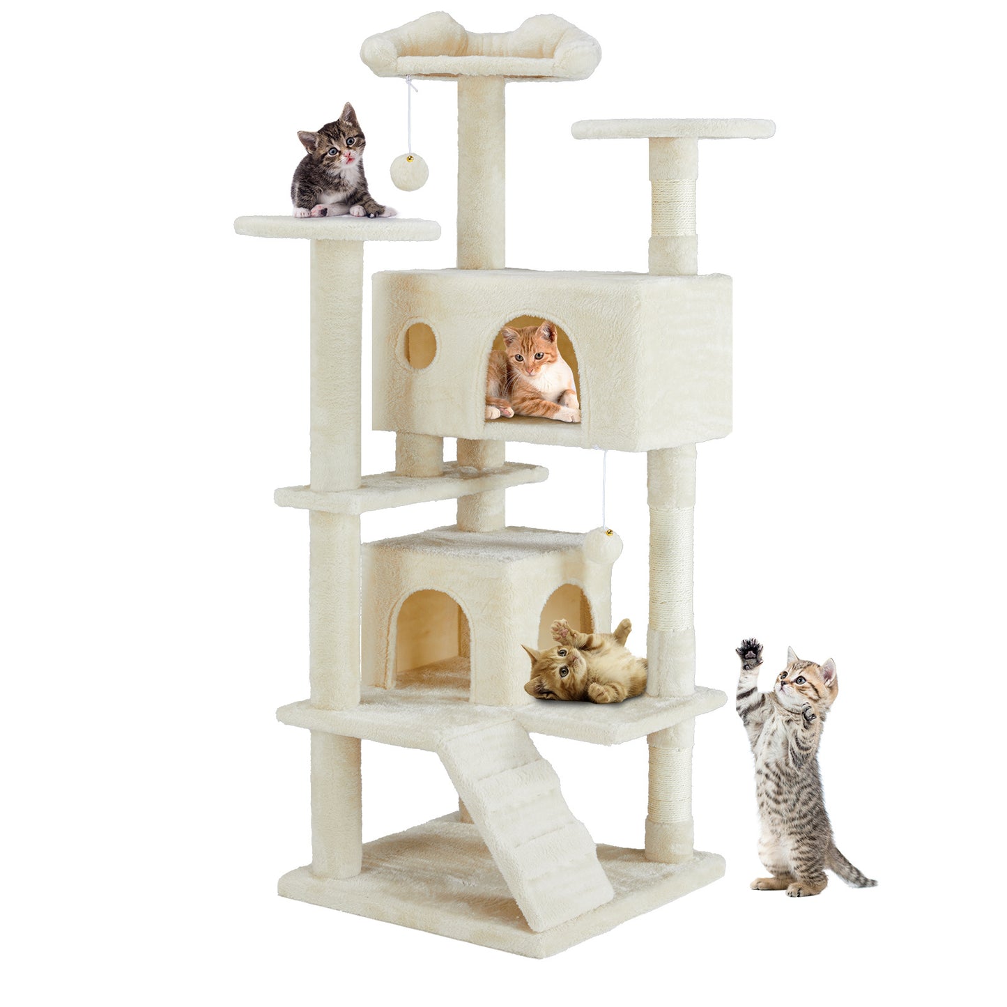 Multi-Funktionaler Kratzbaum & Katzenhaus – 135 cm, dunkelblau, mit Spielzeug & Lounge-Bereich