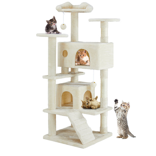 Multi-Funktionaler Kratzbaum & Katzenhaus – 135 cm, dunkelblau, mit Spielzeug & Lounge-Bereich