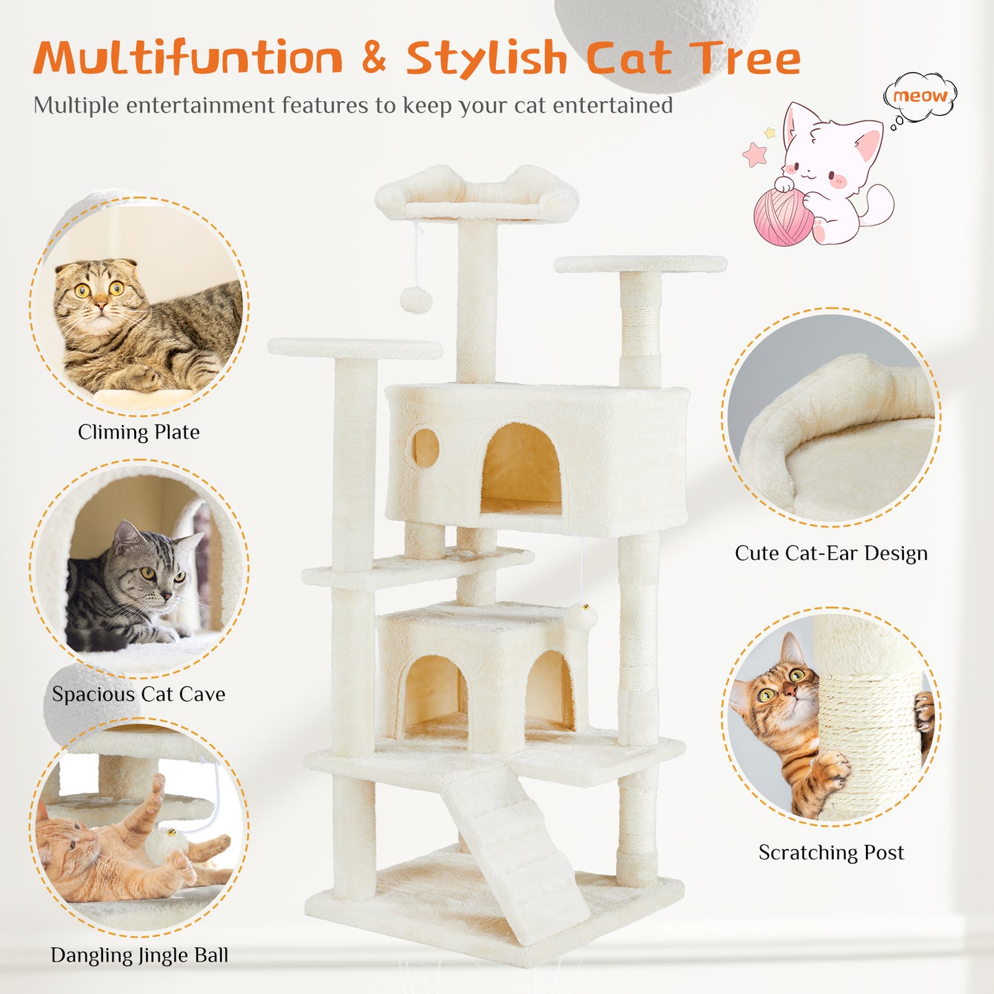 Multi-Funktionaler Kratzbaum & Katzenhaus – 135 cm, dunkelblau, mit Spielzeug & Lounge-Bereich