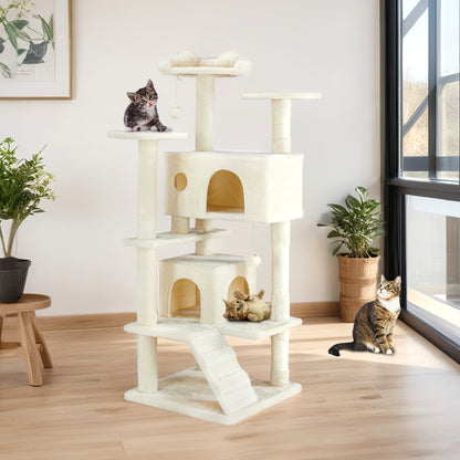 Multi-Funktionaler Kratzbaum & Katzenhaus – 135 cm, dunkelblau, mit Spielzeug & Lounge-Bereich