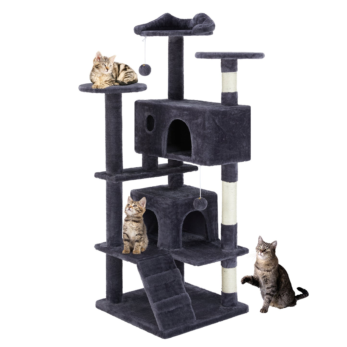 Multi-Funktionaler Kratzbaum & Katzenhaus – 135 cm, dunkelblau, mit Spielzeug & Lounge-Bereich