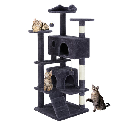 Multi-Funktionaler Kratzbaum & Katzenhaus – 135 cm, dunkelblau, mit Spielzeug & Lounge-Bereich